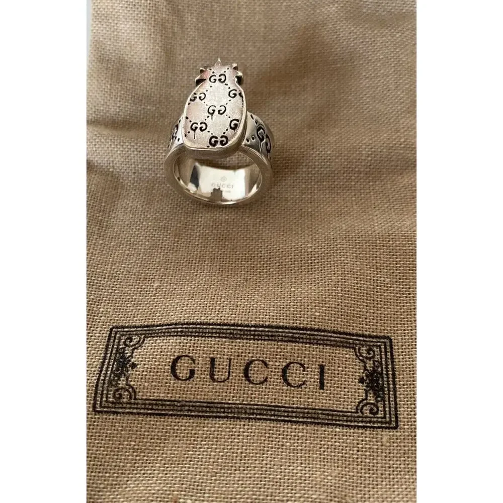 GUCCI GG Pineapple Sterling Silver 925 Ring Size 13 Gucci (16.8 mm) 476829 New